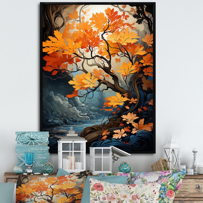 «Maple Tree Neon Vibrancy I» sur toile, H 20 po x l 12 po x P 1 po, Cadre flottant noir