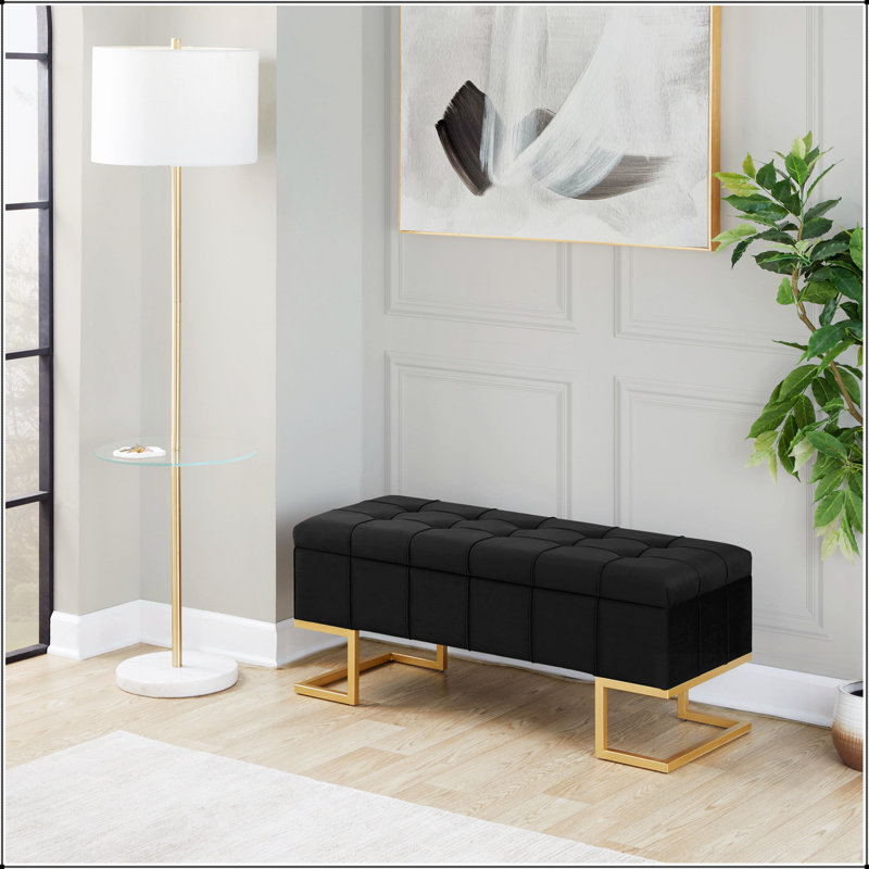 Banc de rangement en acier doré, Noir
