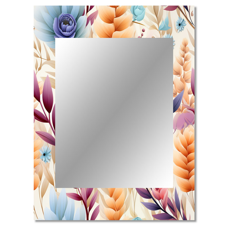 Motif de fougères pastel bohémien - miroir unique floral, grand miroir mural floral, impression d'art en métal, 40 po x 30 po