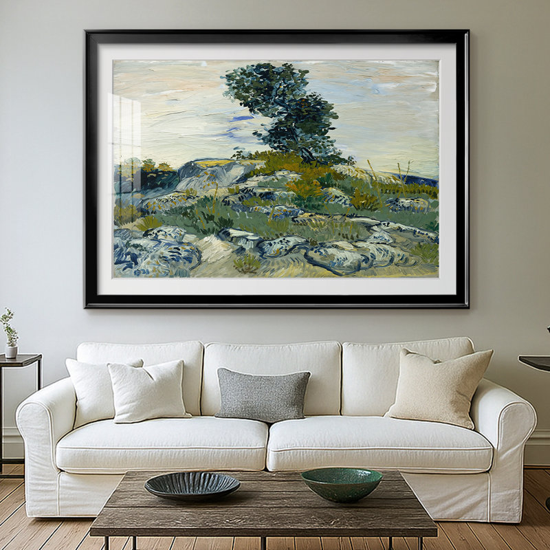 Roches avec chêne - Vincent van Gogh - reproduction encadrée avec passe-partout et verre - 1888, 26,5 x 36,5, Noir
