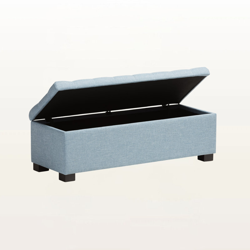 Zebulon Storage Bench in Light-Blue Fabric Upholstery, Grid-Tufting, 15.16" H X 45.94" W X 16.58" D