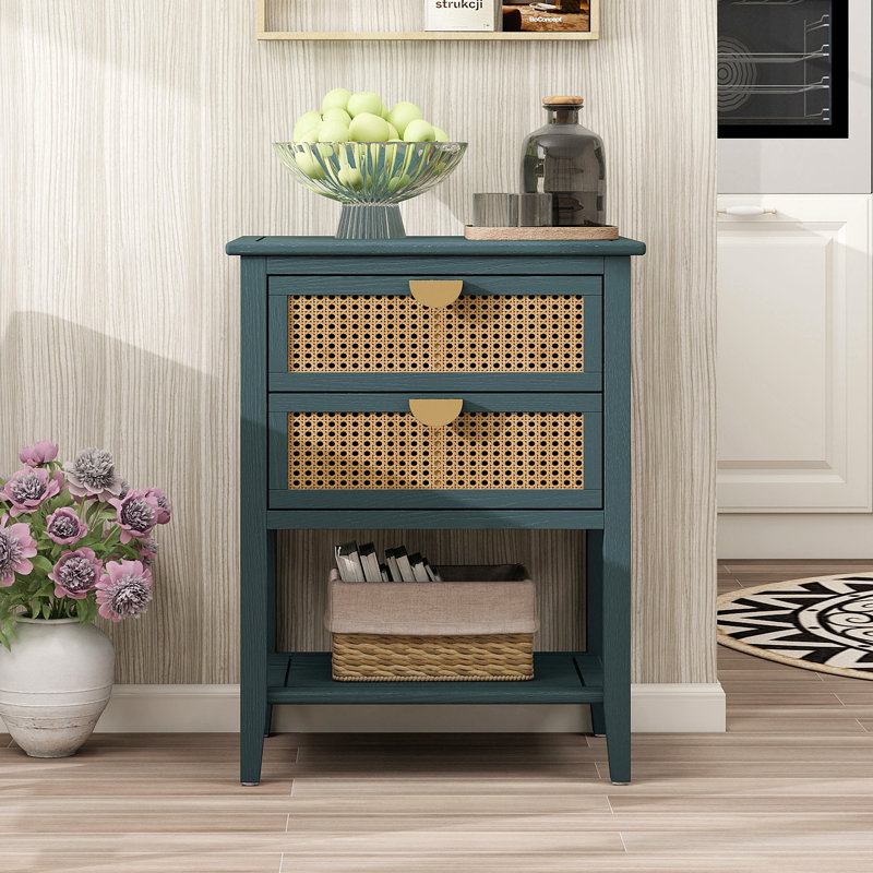 2 Drawer Side Table,End Table, Blue