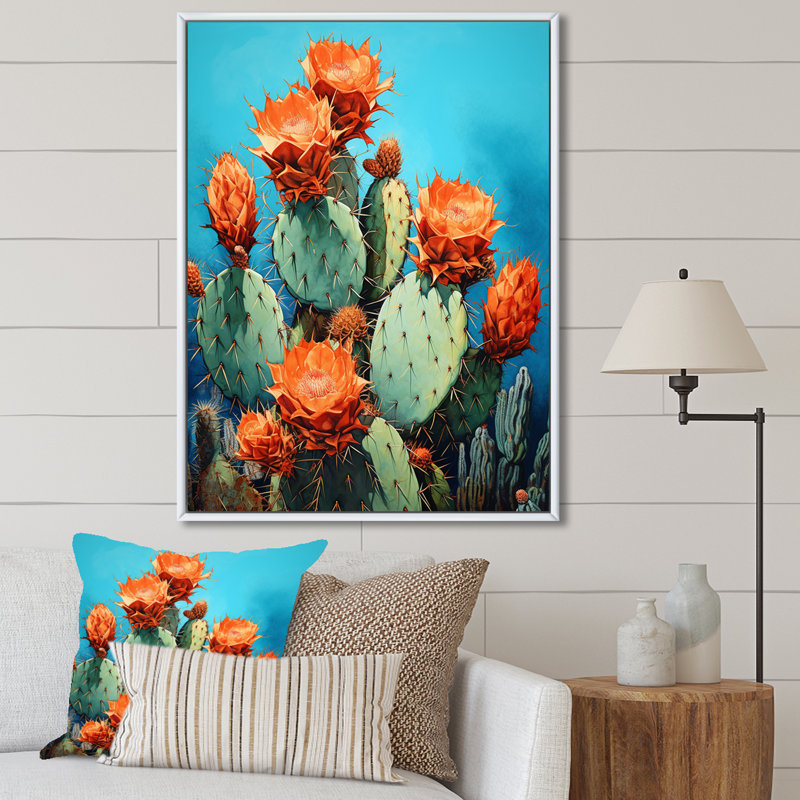 Cactus bleu et bronze II - cactus, H 20 po x l 12 po, Cadre flottant blanc