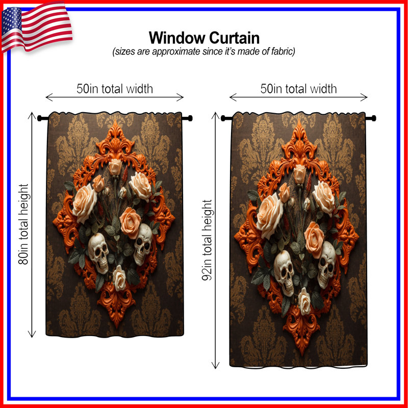 Ornate Skull Roses, rideaux transparents et occultants - 1 panneau, 50" x 80" - 1 Panel, Sheer