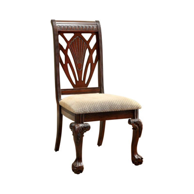 2 Piece Traditional Wooden Side Chair With Fabric Upholstered Seat, Brown And Beige -  Fleur De Lis Living, C727FF9CBF18459EB3370A6A4B13625C