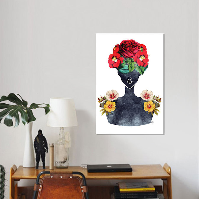 « fleur couronne silhouette iii », reproduction d’impression sur toile tendue, H 48 po x l 32 po x P 1,5 po, Pas de tapis