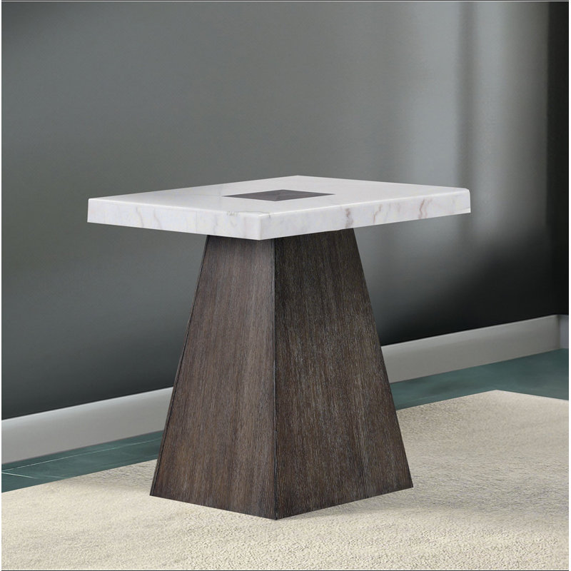 Table de bout carrée en bois de style contemporain avec base en marbre et noyer foncé effilé