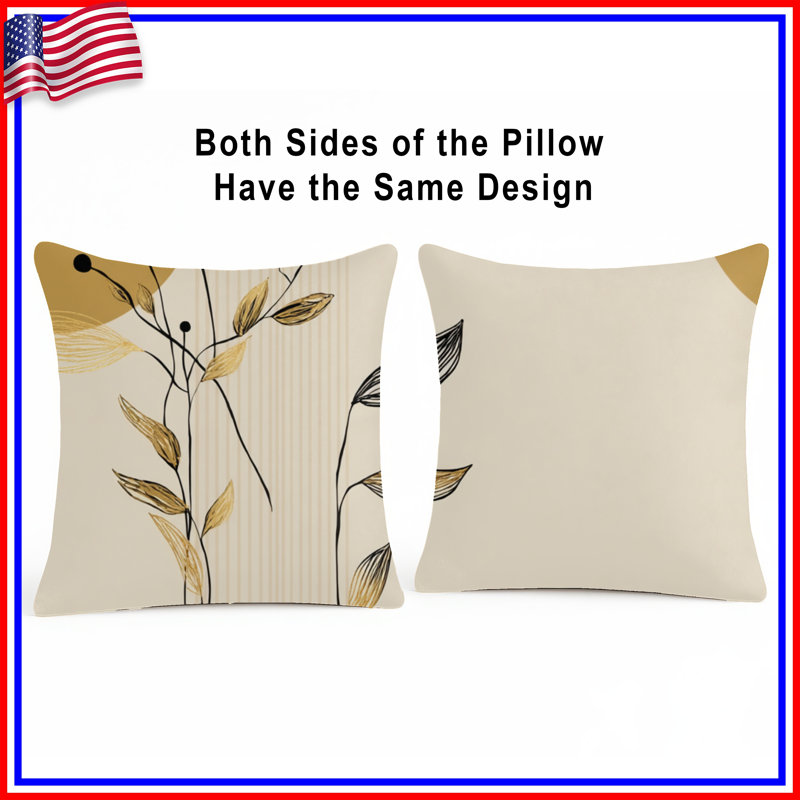 Coussin Botanical, Carré 16 po, Beige / abstrait