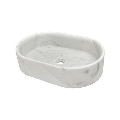 White Natural Marble Bathroom Vessel Sink