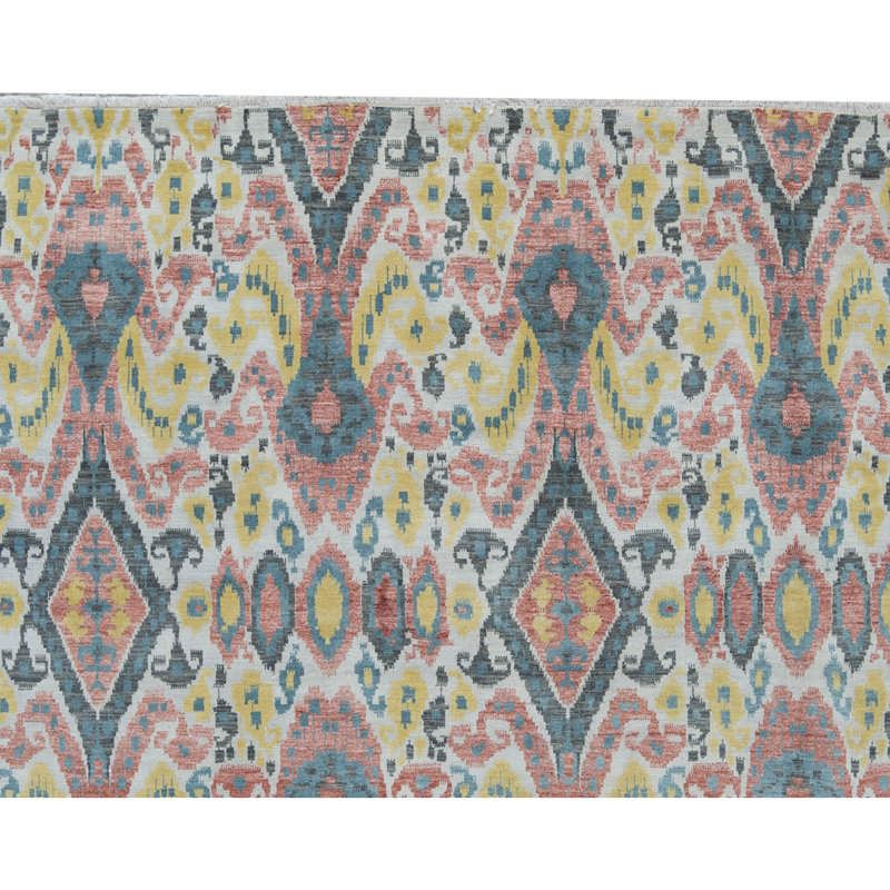 Wool Damask Area Rug in Black/Rust
