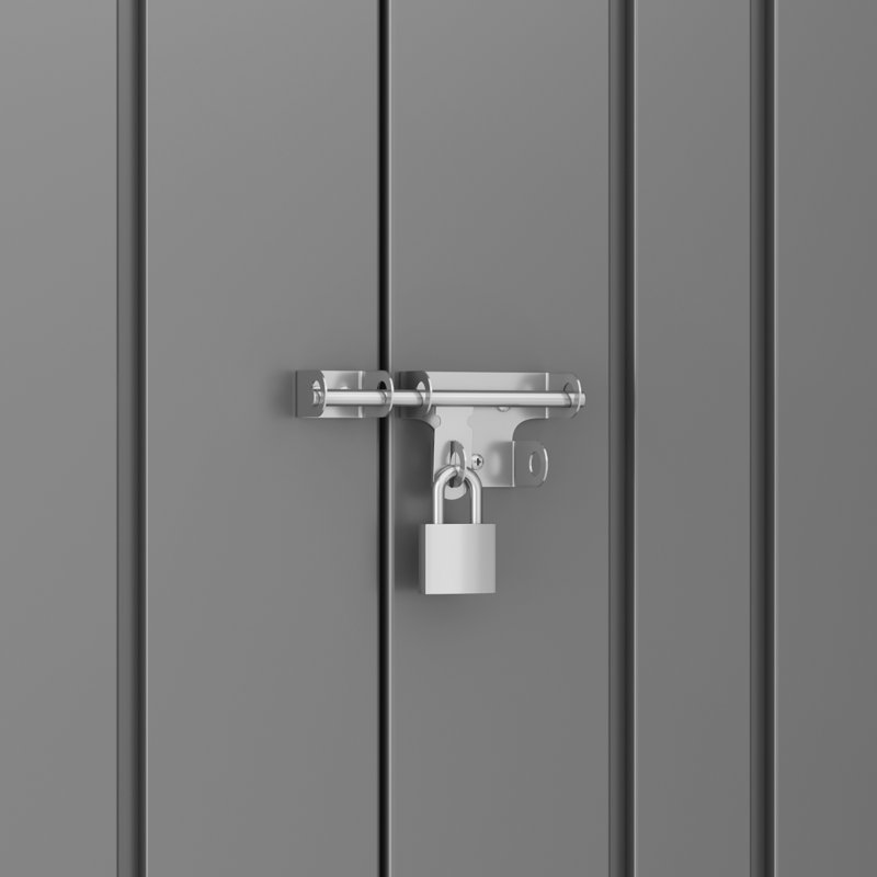 8 ft. L 6 ft. D Metal storage with frame and lockable door, Gris