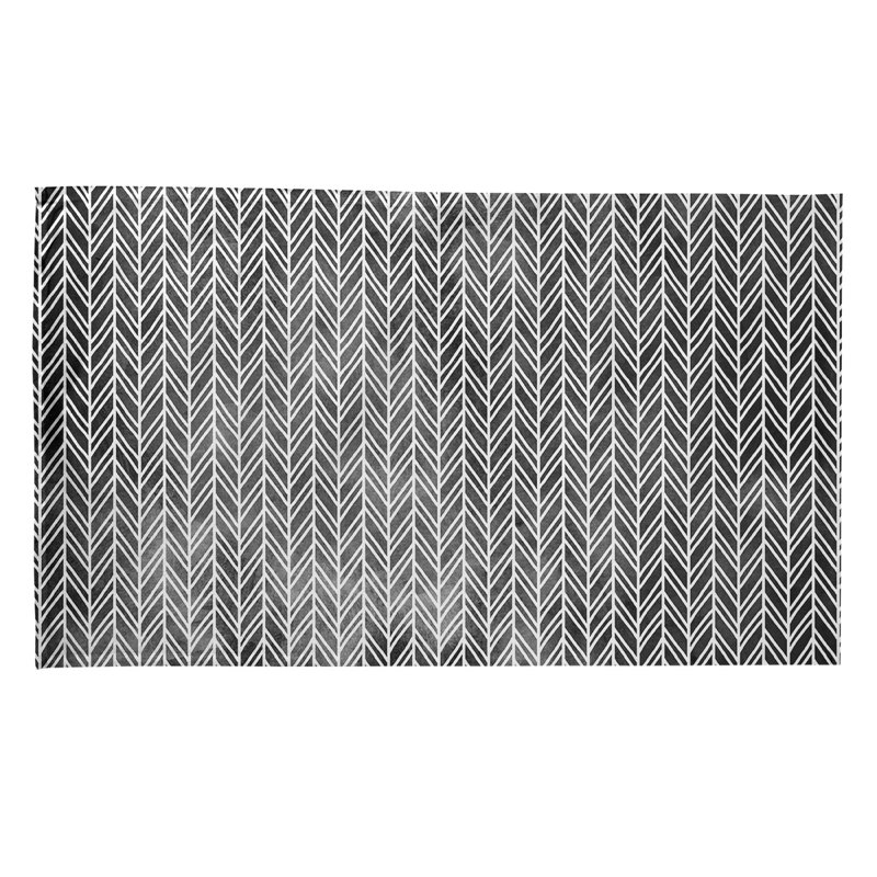 Serviette à thé à motif chevrons, Noir, Polyester sergé
