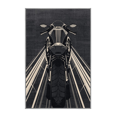 Machine Washable Potts Sport Motorcycle Sleek & Chic Modern Geometric Rug in Gray – Gray Binding