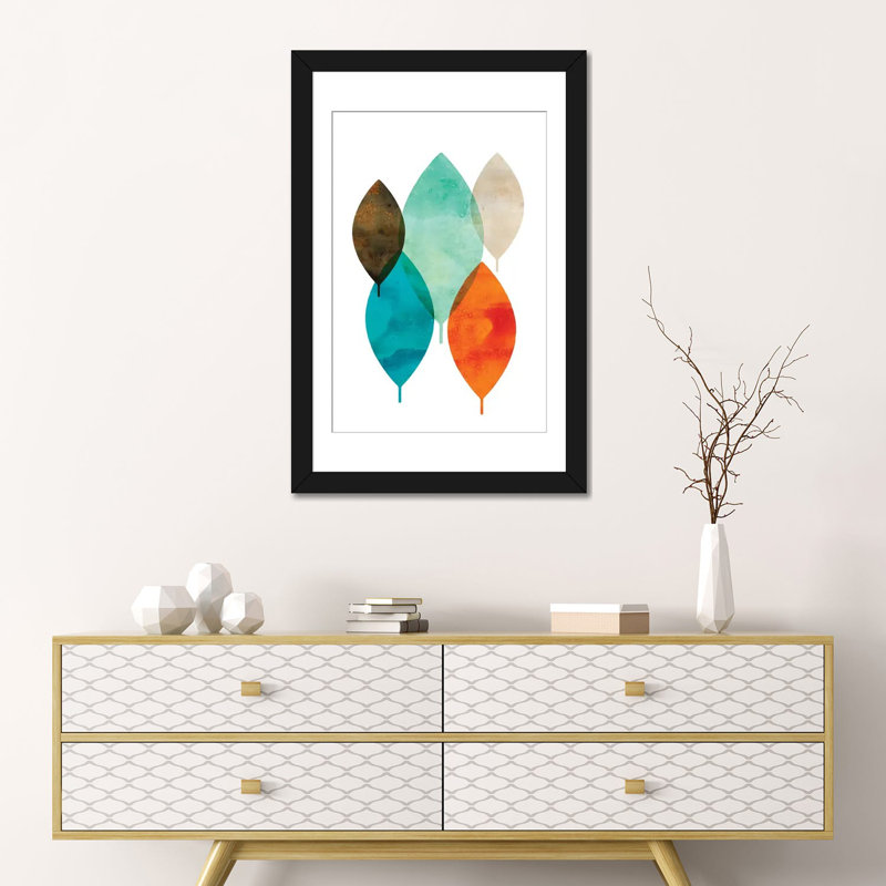 « mod leaves i », impression sur toile, Papier d'art encadré noir, Blanc, H 32 po x l 24 po x P 1 po