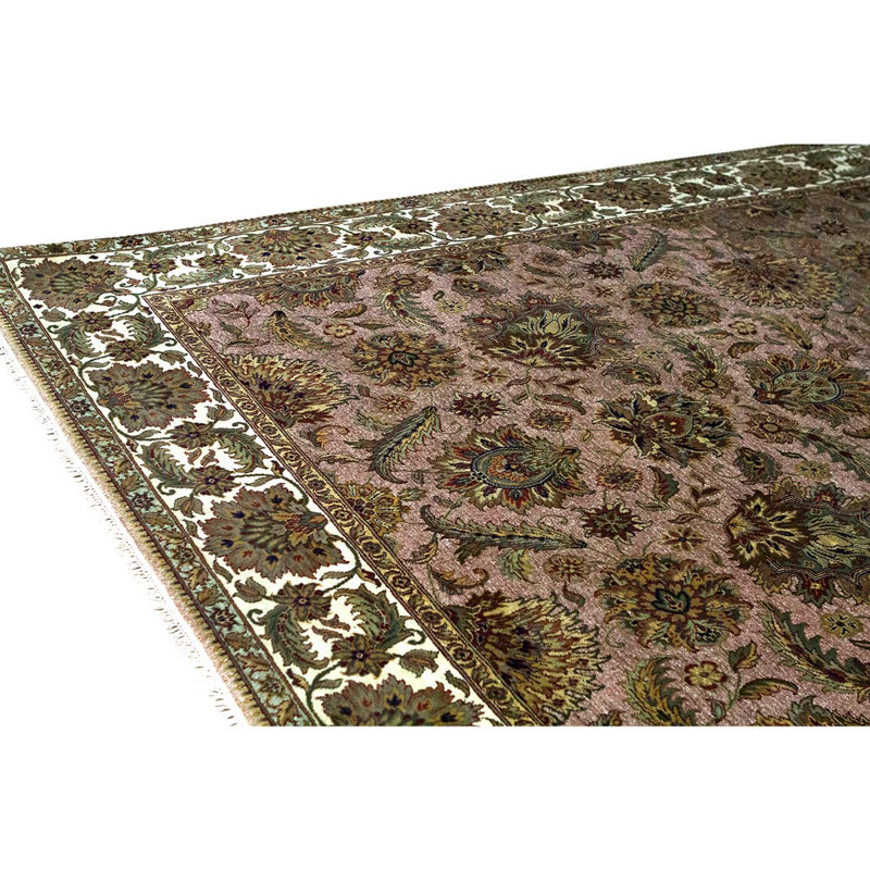 Tapis brun / ivoire noué à la main, Rectangle 9 pi x 13 pi