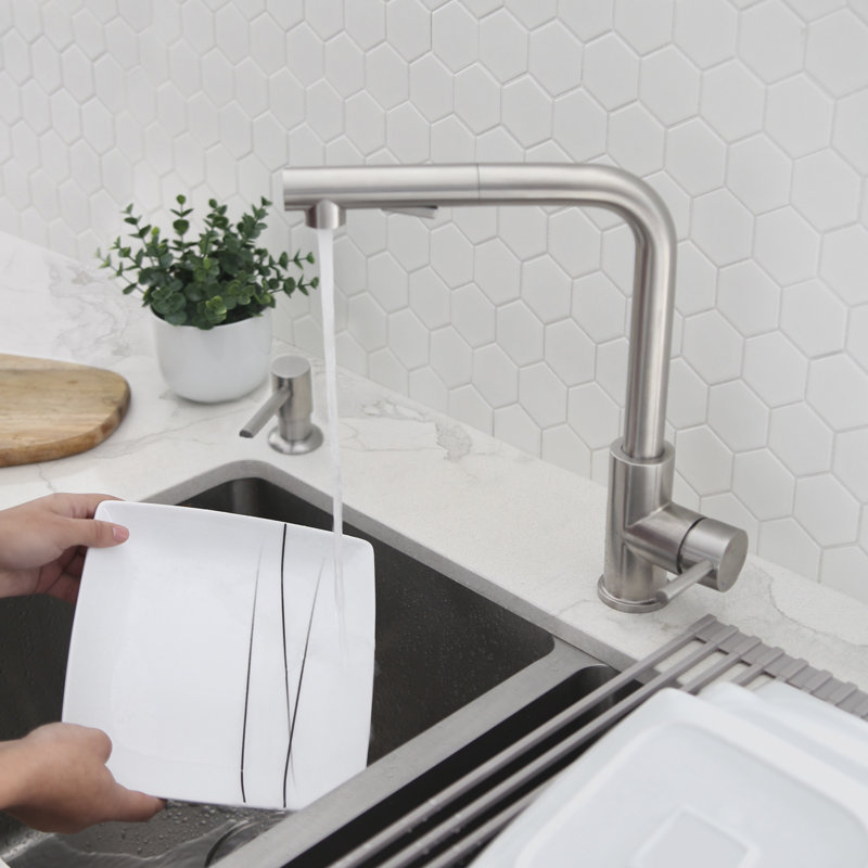 STYLISH Signature Single Handle Pull Down Stainless Steel Kitchen Faucet with Soap Dispenser, Chrome