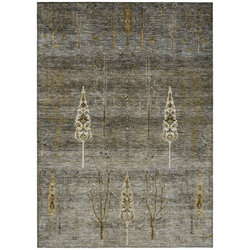 Machine Washable Indoor/Outdoor Xhevrie Pewter Rug, Rectangle 2'6" x 3'10"