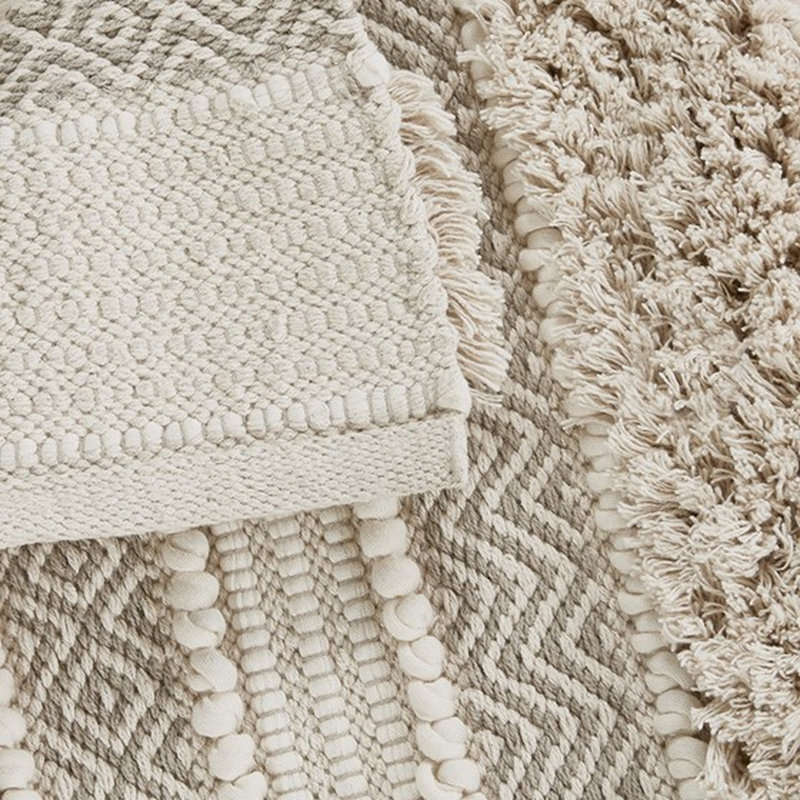 22x58" Textured Bath Rug - Style Natural Color Skid Resistance Machine Washable Floor Mat Woven Tone Heavy Shaggy Latex Backed Bathroom Runner