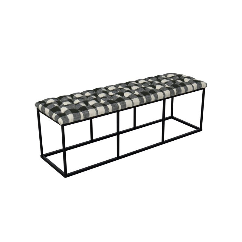 Darren Storage Bench, Black and White Plaid Woven