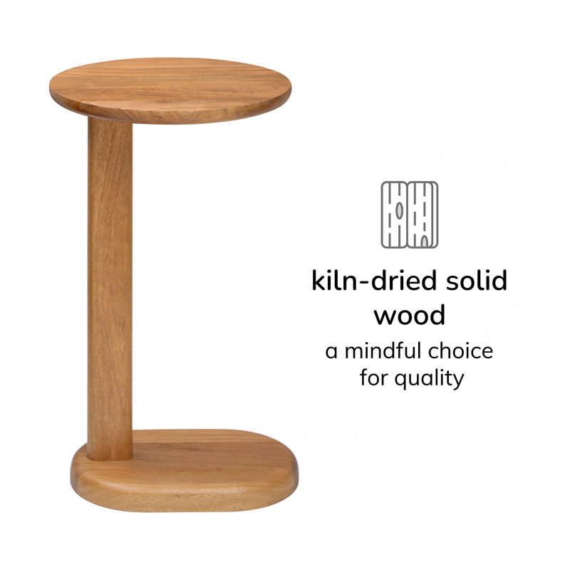 Veta Solid Wood C Shaped Side Table, Mid Tone Honey