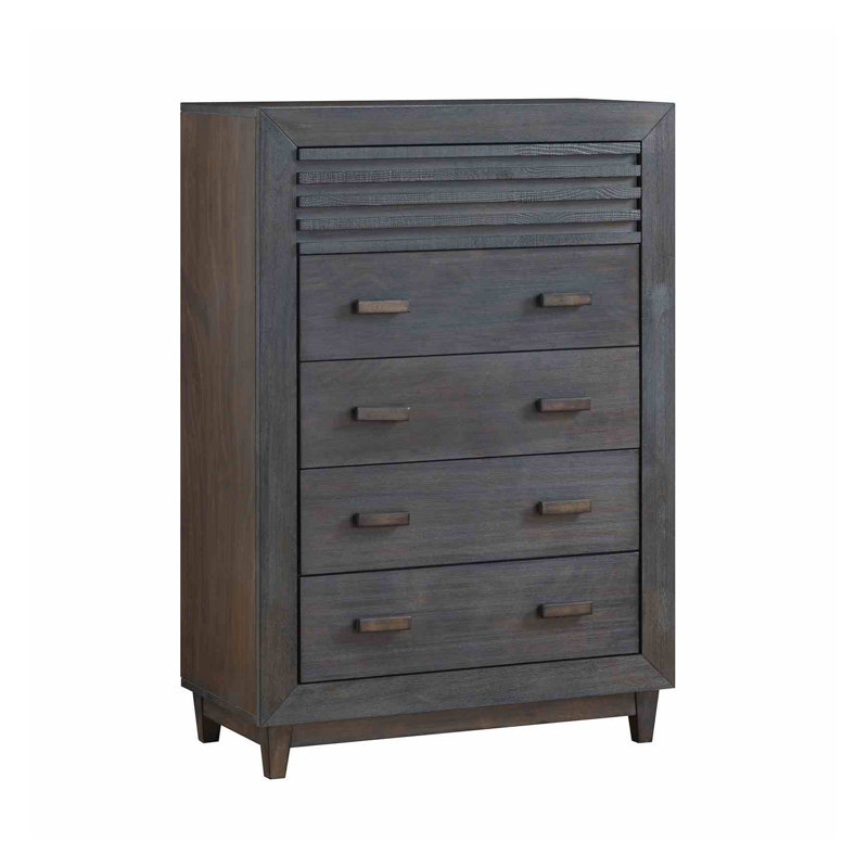 Commode haute Biom, 5 tiroirs, bois franc brun anthracite