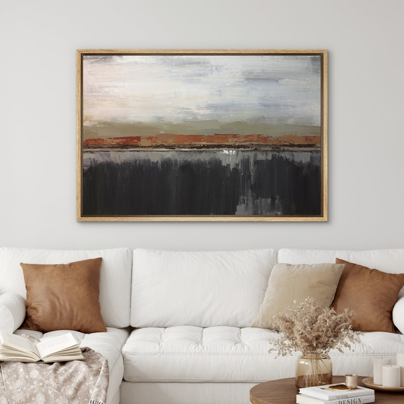 Minimal Landscape " IDEA4WALL Framed Canvas Wall Art No Texture Dark Paint Strokes Abstract Canvas Prints Home Artwork Decoration For Living Room,Bedroom "