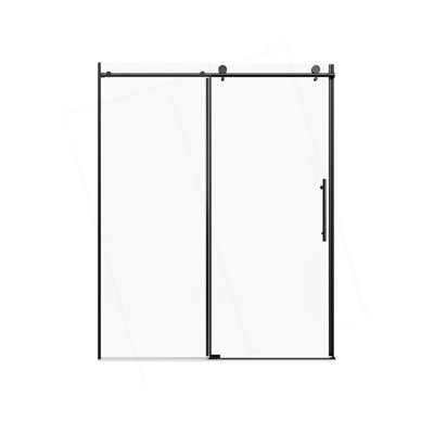 Porte de douche coulissante simple en acier inoxydable à tube rond de 56 à 60 po de largeur et de 76 po de hauteur, H 1/4 po (6 mm) de verre trempé transparent de 6 po d'épaisseur, installation réversible, noir mat