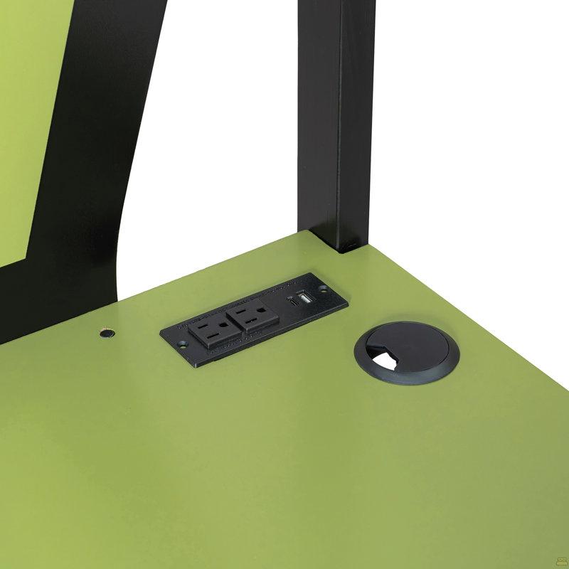 Lit superposé double pleine grandeur avec bureau RVB surdimensionné monté sur le côté, ports de charge USB et œillet à câble, bande lumineuse à DEL