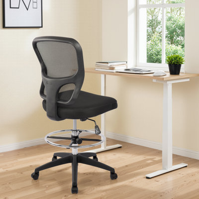 Jonilda Drafting Chair with Footrest Ergonomic Swivel Armless Mesh Office Desk Chair for Home Office, Drafting, Computer Work by Inbox Zero