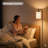 Floor Lamp With Linen Shade, Dimmable Tall Standing Lamp With Remote Control & 3 Color Temperatures, Modern Floor Lamps For Living Room Bedroom Office Corner, 9W LED Bulb Included