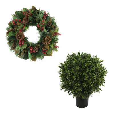 Classic Holiday Wreath and UV Boxwood Drop-In