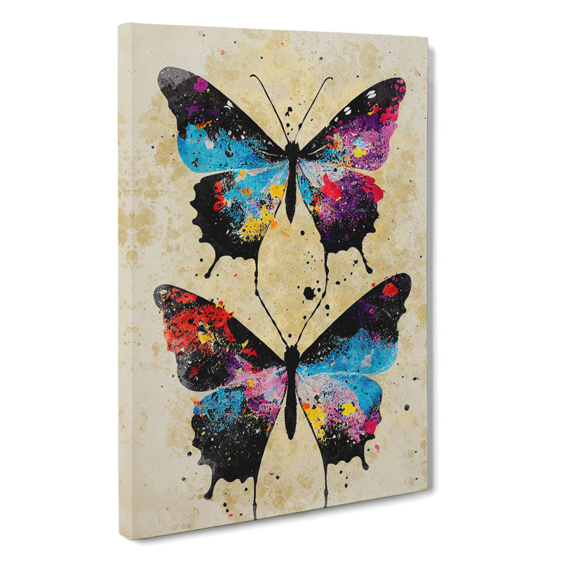 Butterflies Paint Splatter No.1 - Wall Art, Wrapped Canvas, 50cm H x 35cm W x 3cm D, No Matte