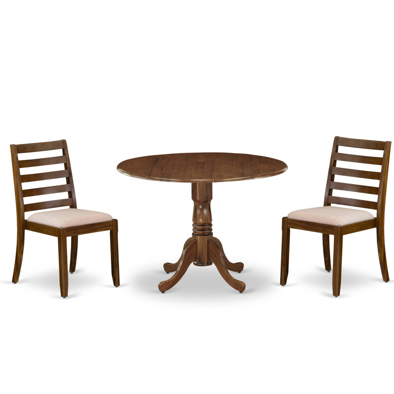L'ensemble de salle à manger comprend une table ronde et une chaise empilable en tissu de polyester, Noyer antique, 3