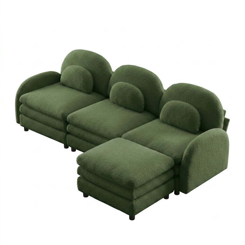 Canapé modulaire en forme de nuage, dossier incurvé et accoudoirs avec coussins lombaires, repose-pieds mobile, coussin de soutien à double couche, assemblage facile