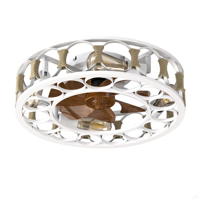 Ventilateur de plafond en cage avec lumières, télécommande, ventilateurs de plafond modernes semi-encastrés, pales réversibles à 6 vitesses, 4 ampoules DEL incluses