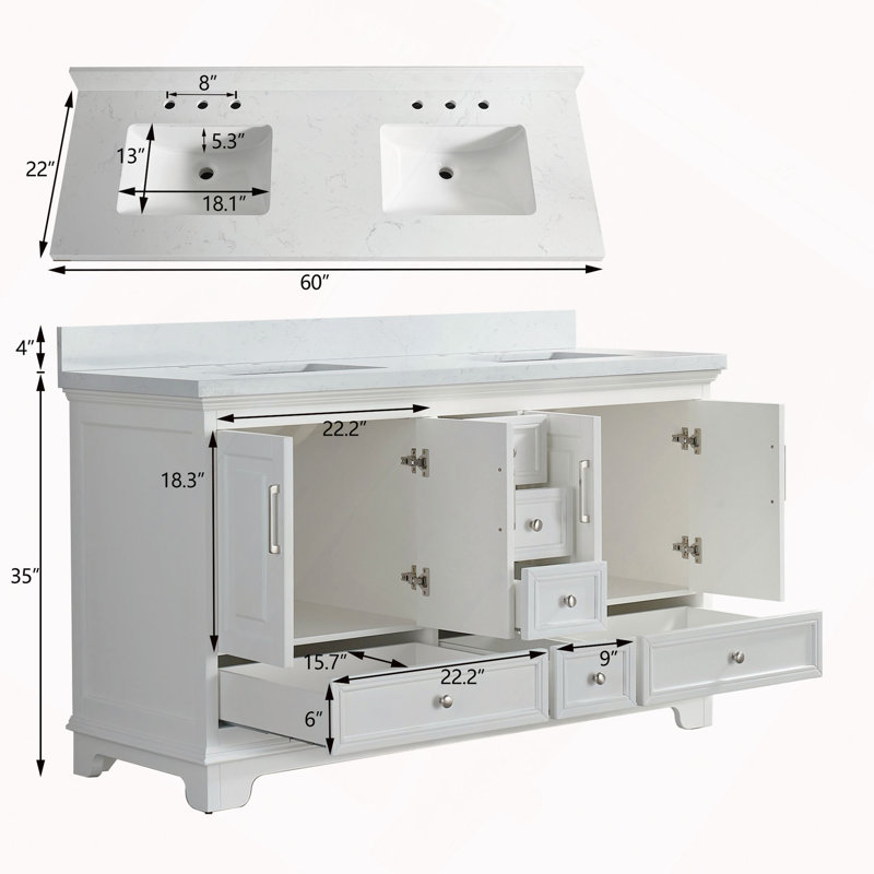 Meuble-lavabo double 60 po avec pierre artificielle