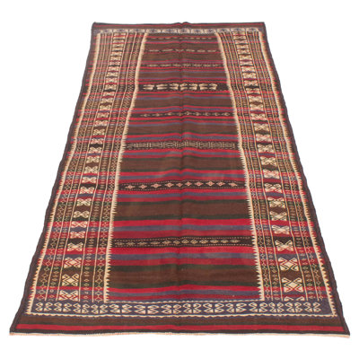 Ledim Kashkoli FW, brun foncé, kilim rouge 4 pi 6 po x 10 pi 8 po