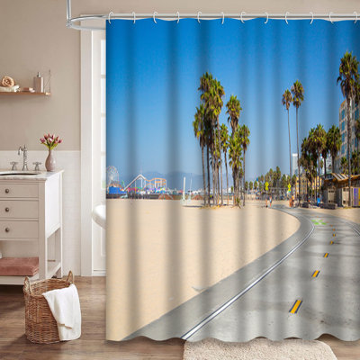 Venice Beach California Palm Trees Bike Shower Curtain with 12 Hooks