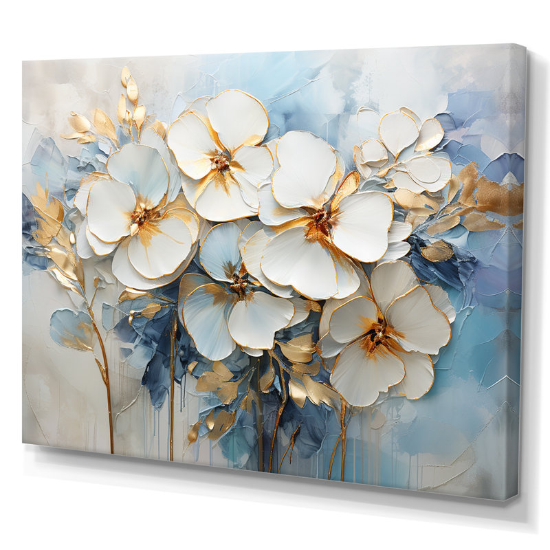 Jardin blanc et bleu Pensies, H 16 po x l 32 po x P 1 po, Toile tendue