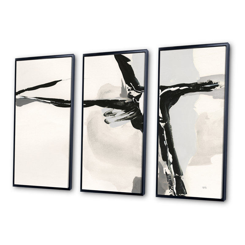 Abstrait neutre II - ensemble d'art moderne sur toile encadré moderne de style Mid-Century 3, H 32 po x l 48 po x P 1 po