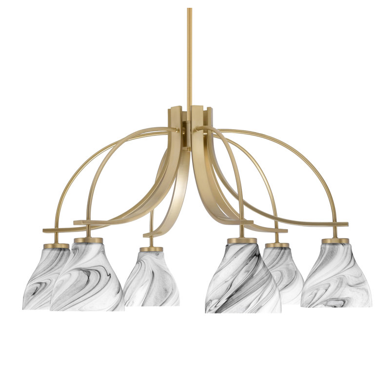 Lustre encastré avec lumière onyx Cavella, Laiton New Age, H 17,5 po x l 30 po x P 30 po, 6