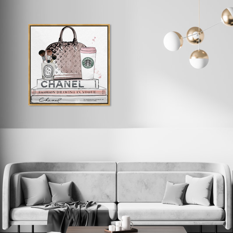 «Blush and Make Up Brush», impression sur toile, H 12 po x l 12 po, Cadre doré