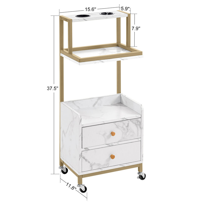 Utility Cart with Hair Dryer Holder and Locking Wheels, Metal Frame