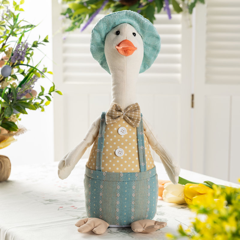 15.75"H Spring Fabric Boy Duck Figurine