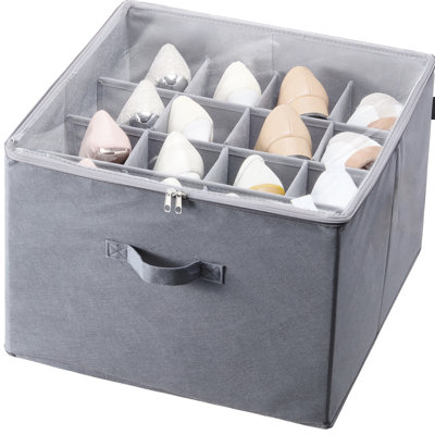 Under Bed Shoe Storage With 16 Compartments, Adjustable Dividers, Breathable Material, Transparent Top, Ideal For Tall Boots Underbed Box Non - Woven, Reinforced Handles, Heel