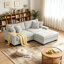 Canapé modulaire rembourré 3 pièces en chenille blanc cassé avec coussins décoratifs et repose-pieds amovibles-1388572085-1388572081