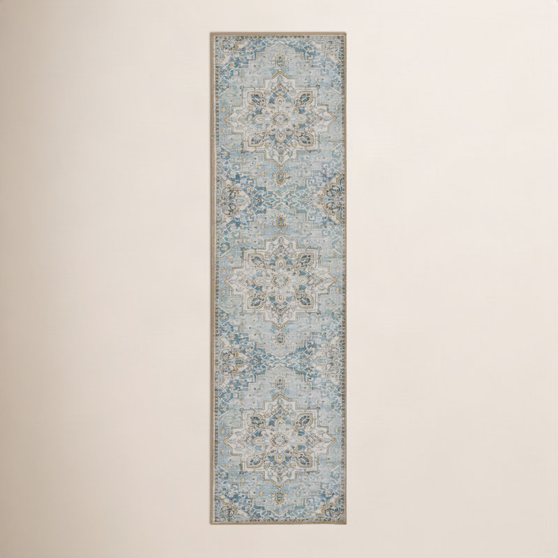 Maz Oriental Area Rug in Light Blue, Runner 2'3" x 7'6"