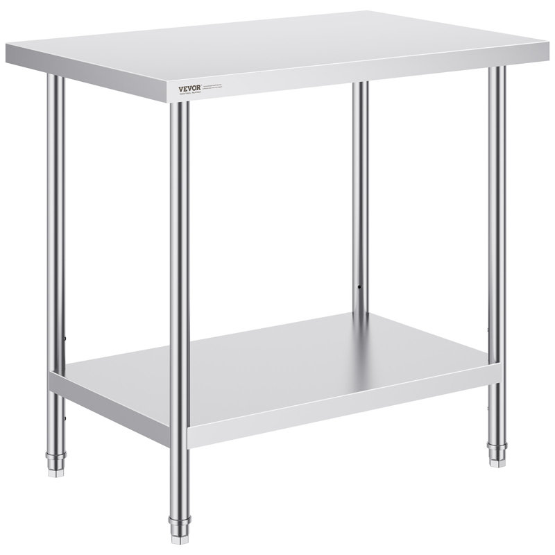 Table de préparation en acier inoxydable, 24 x 36 x 34 pouces, capacité de charge de 750 lb, table de travail en métal robuste avec 3 niveaux de hauteur réglables, poste de travail commercial pour le garage de la cuisine du restaurant