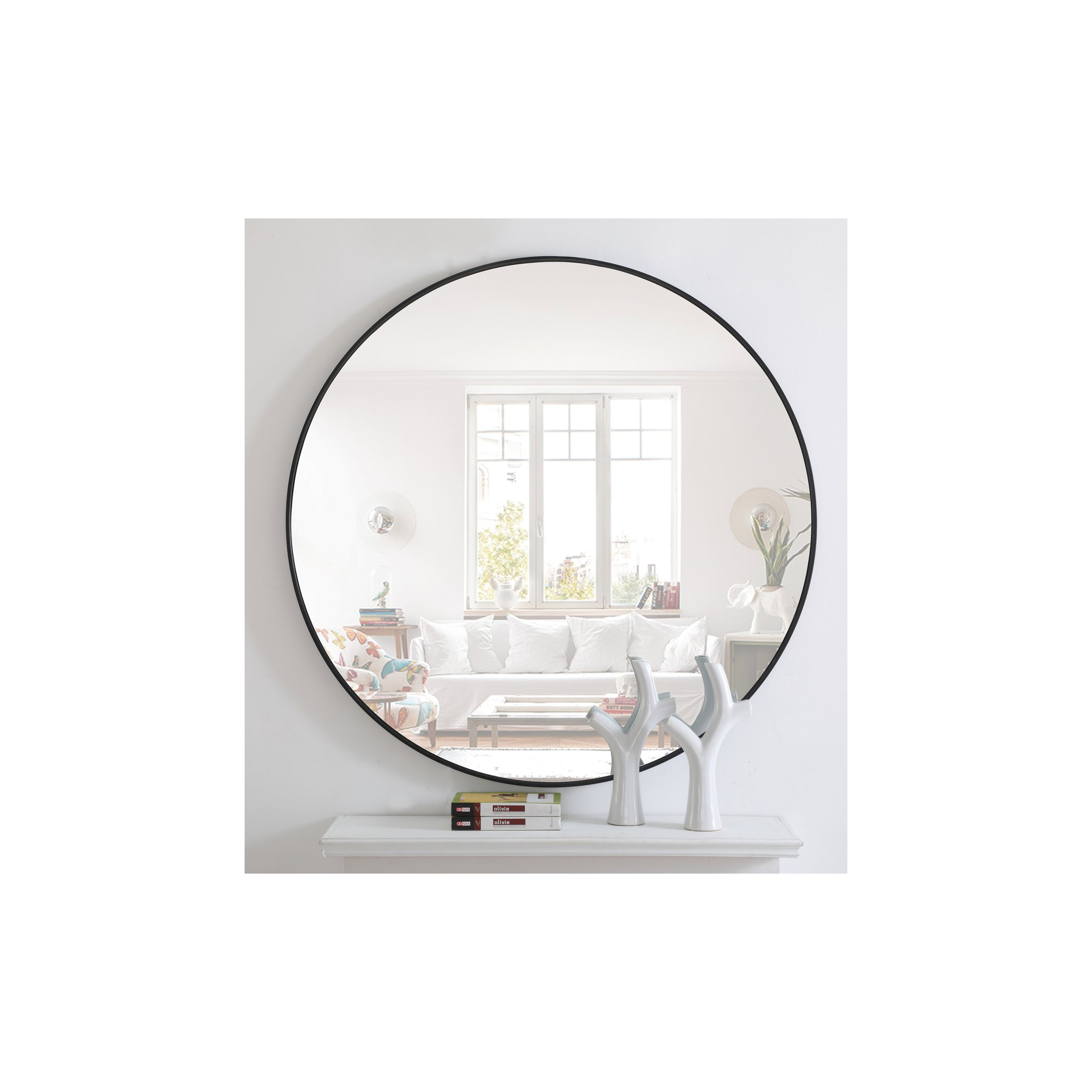 Sabine Metal Round Wall Mirror, Black, 39" x 39"
