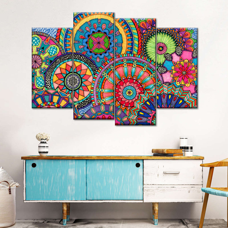 Mandala Mandala Parade, impression sur toile 4 pièces, H 42 po x l 68 po x P 1,25 po